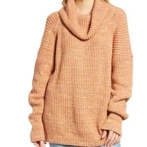 FREE PEOPLE Leo Tunic Oversized Turtle Neck Sweater in Petal Combo